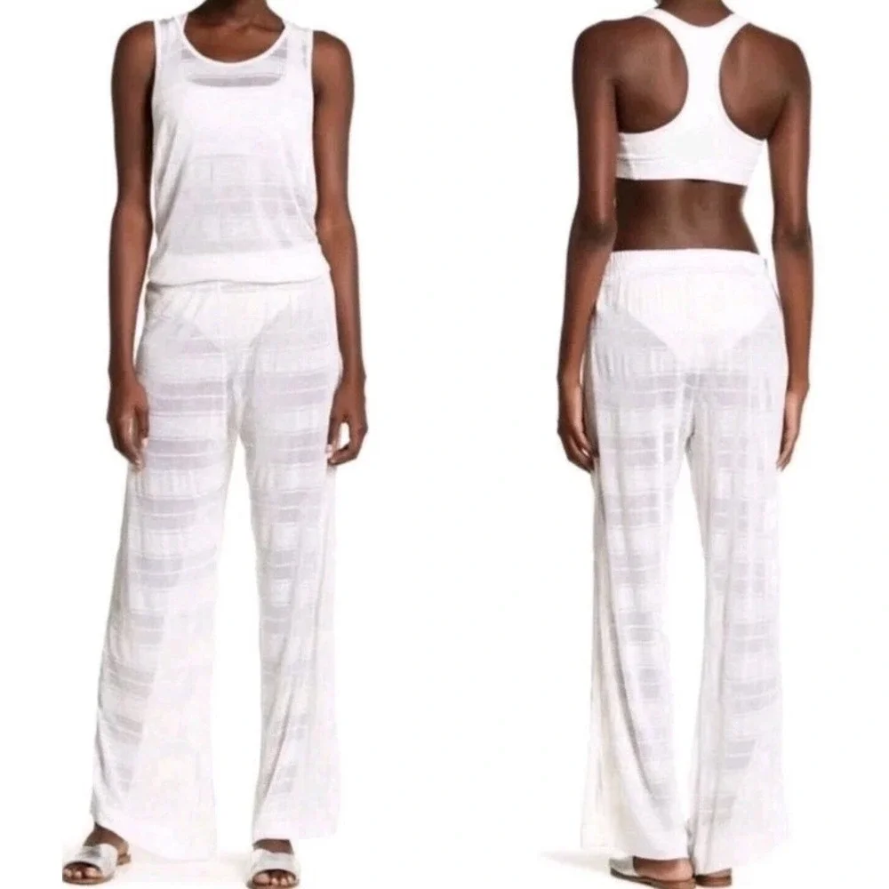 Free‎ People Movement Shasta Pants L Ivory Oversized Wide Sheer Cutout *defect